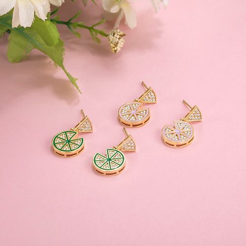 1 Pair Simple Style Lemon Polishing Plating Inlay Stainless Steel  Zircon Gold Plated Ear Studs