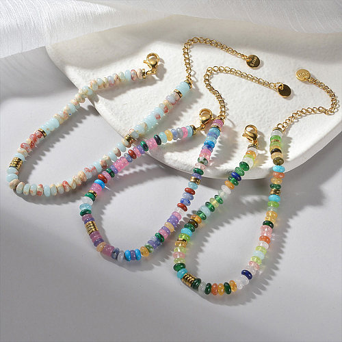 Vacation Sweet Colorful Stainless Steel Natural Stone 18K Gold Plated Bracelets In Bulk