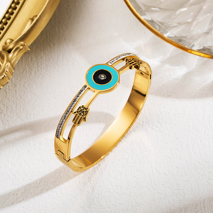 Bracelet plaqué or 18 carats avec zircon et émail en acier inoxydable, style classique, étoile artistique, œil de lune