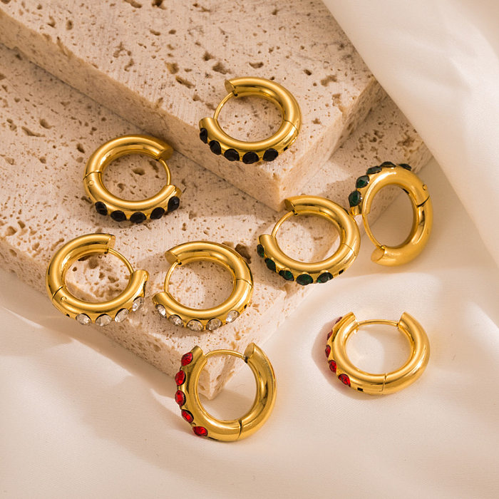 Simple Style Geometric Stainless Steel Gold Plated Rhinestones Earrings 1 Pair