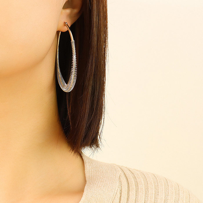 Simple Retro Oval Geometric Spring U-shaped Titamium Steel Earrings