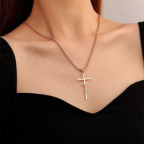 New Letter Cross Pendant Stainless Steel  Necklace