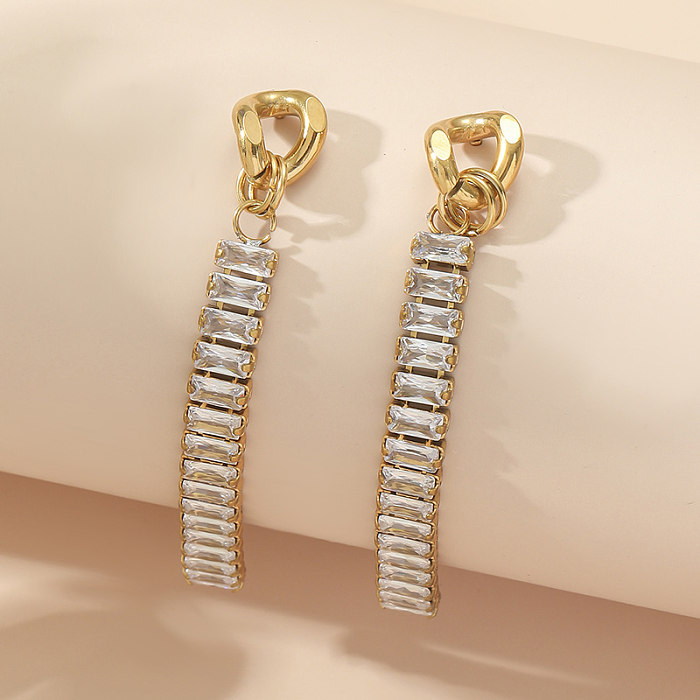 1 Pair Casual Elegant Luxurious Square Inlay Stainless Steel Zircon 18K Gold Plated Drop Earrings