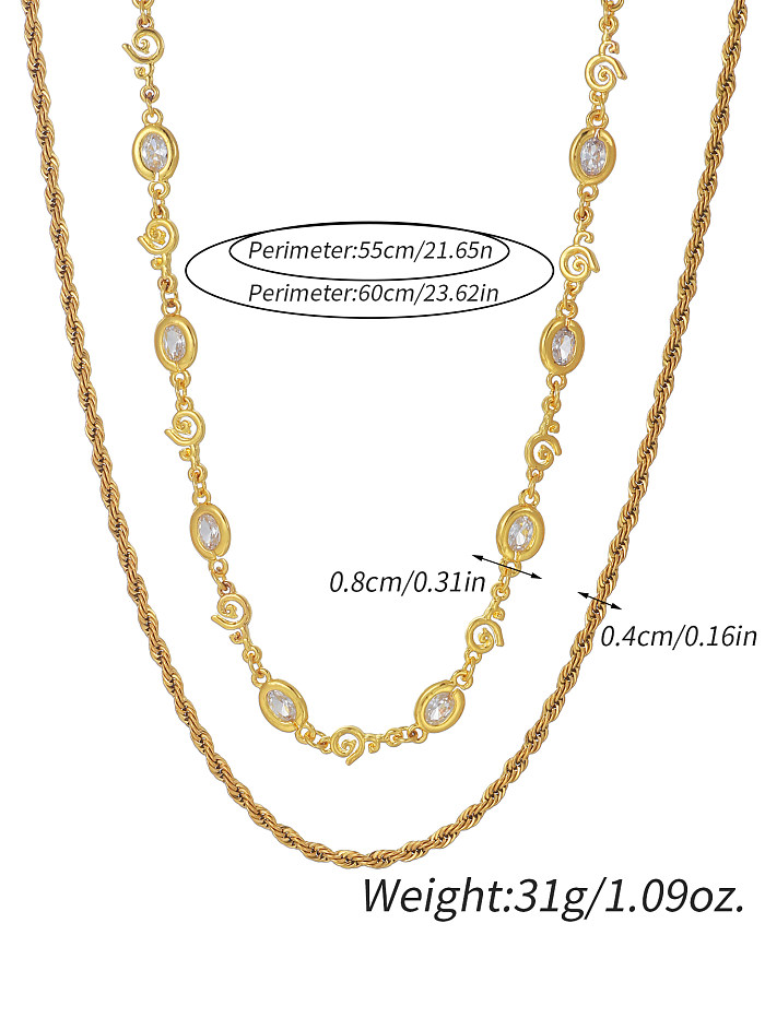 Simple Style Solid Color Stainless Steel  Plating Inlay Zircon 18K Gold Plated Double Layer Necklaces