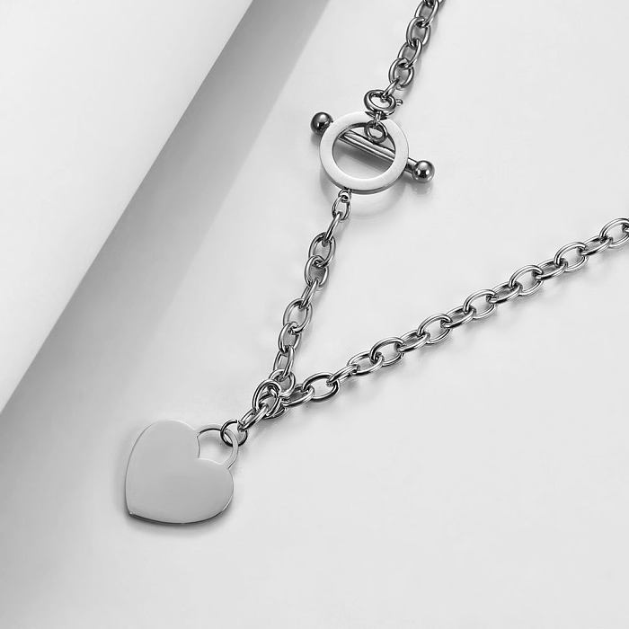 Simple Style Letter Heart Shape Stainless Steel Toggle Plating Pendant Necklace