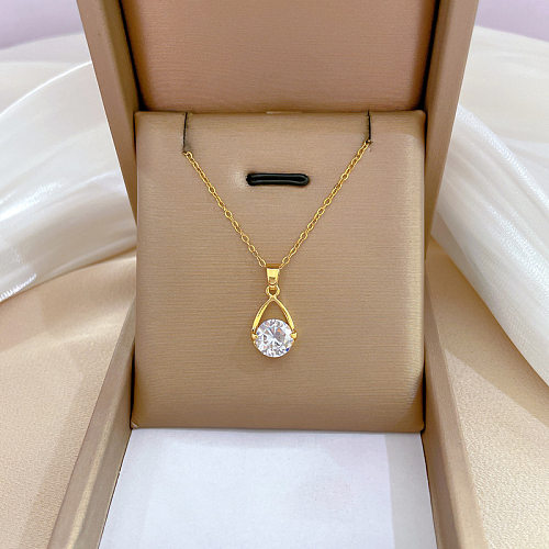 Simple Style Water Droplets Stainless Steel  Copper Inlay Zircon Pendant Necklace