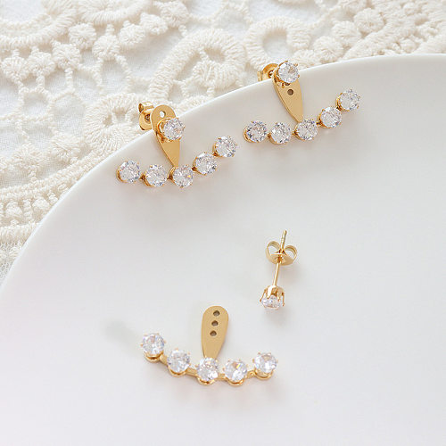 French Ins Style Jewelry Three-hole Zircon Earrings Adjustable Stainless Steel 18k Gold Earrings