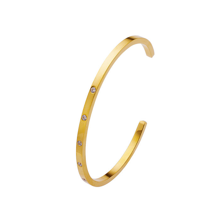 Basic C Shape Titanium Steel 18K Gold Plated Zircon Cuff Bracelets In Bulk