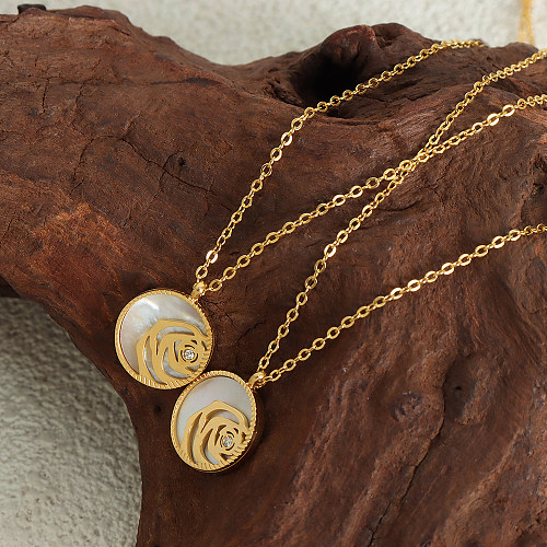 Collar chapado en oro de 18 quilates con circonita y revestimiento de acero inoxidable con flor de estilo simple