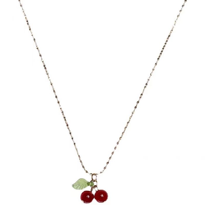 Collier à pendentif plaqué or 18 carats avec placage en acier inoxydable Cerise douce décontractée