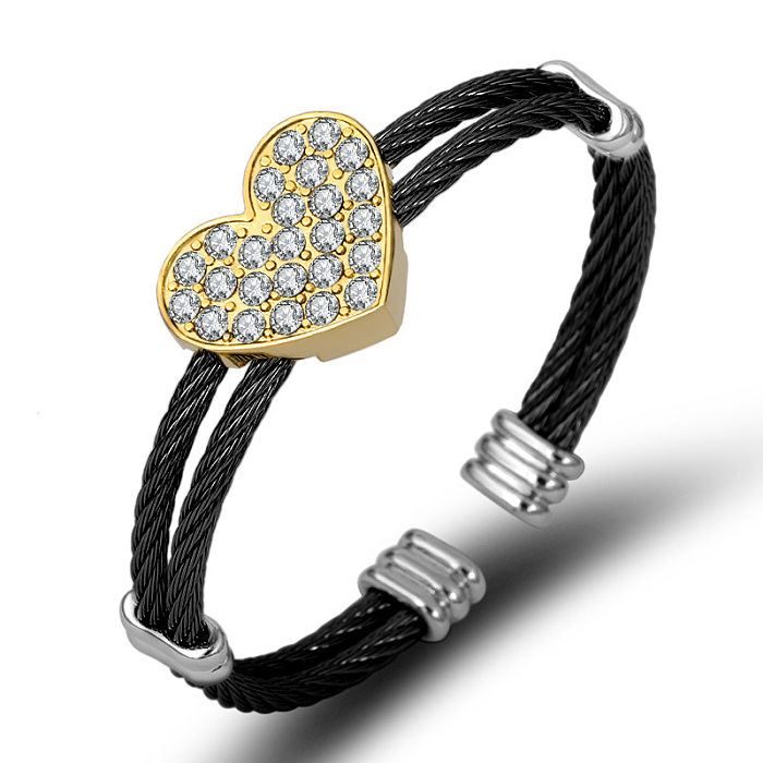 Bracelet de strass d'acier inoxydable de forme de coeur de style simple en vrac