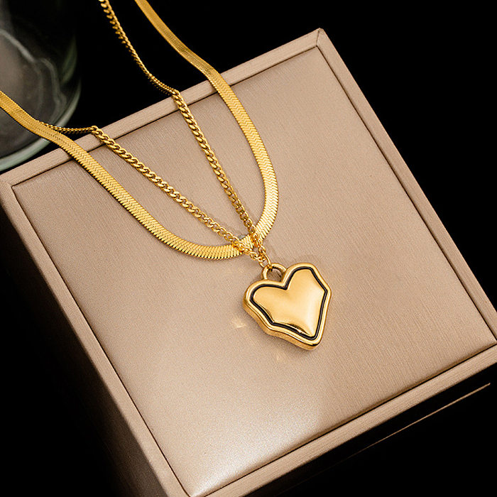 Retro Heart Shape Stainless Steel Layered Necklace 1 Piece
