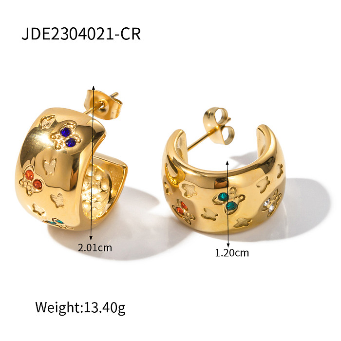 1 Pair Modern Style Artistic C Shape Butterfly Plating Inlay Stainless Steel  Rhinestones 18K Gold Plated Ear Studs