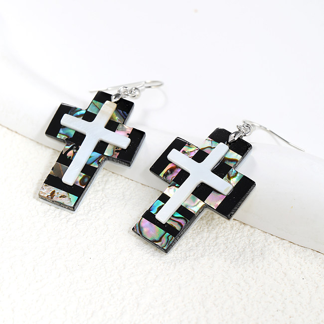 1 Pair Fairy Style Casual Vintage Style Cross Polishing Inlay Stainless Steel  Shell Drop Earrings