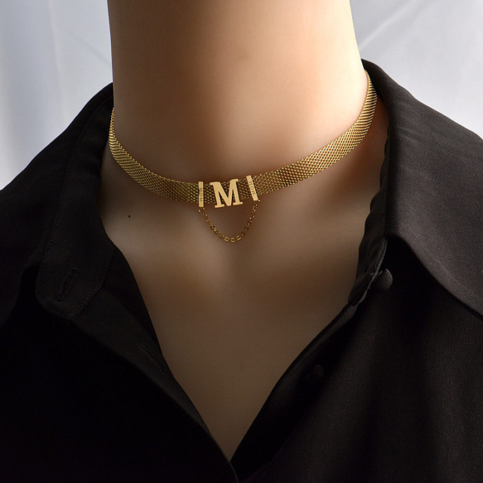 Hip-Hop Retro Letter Solid Color Stainless Steel Plating Gold Plated Choker