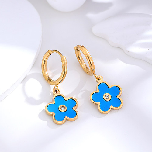 1 Pair Elegant Simple Style Flower Plating Inlay Stainless Steel Rhinestones 18K Gold Plated Drop Earrings