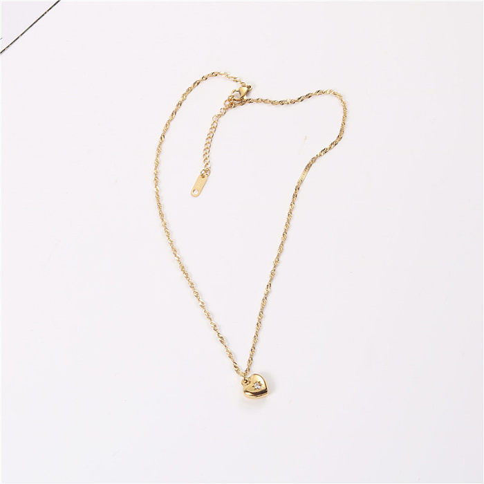 Fashion Heart Shape Stainless Steel Inlay Rhinestones Pendant Necklace