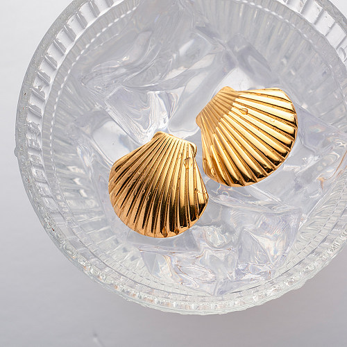 1 Pair IG Style Vacation Shell Plating Stainless Steel  18K Gold Plated Ear Studs