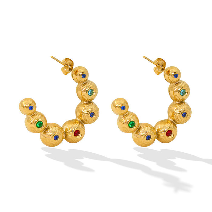 High-End Korean Graceful Online Influencer Round Beads C- Shaped Earrings Color Zircon Simple Retro Original Design Earrings