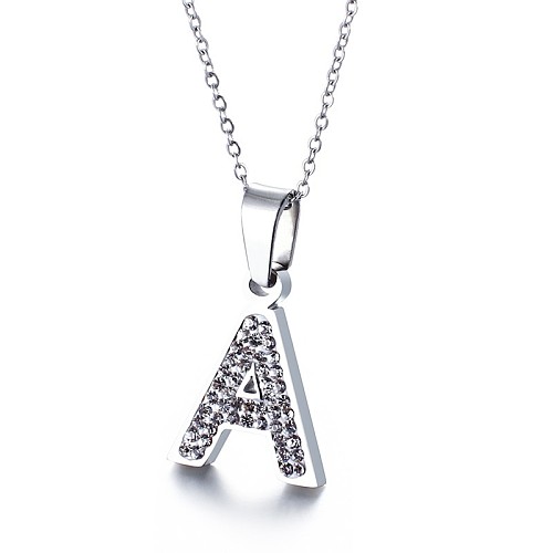 Nouveau collier femme plein de diamants 26 lettres anglaises collier en acier inoxydable en gros