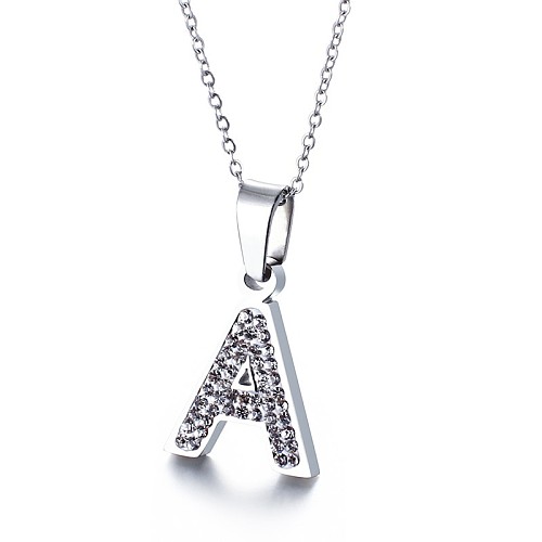 New Full Diamond Female Necklace 26 English Letters Stainless Steel  Necklace Wholesale