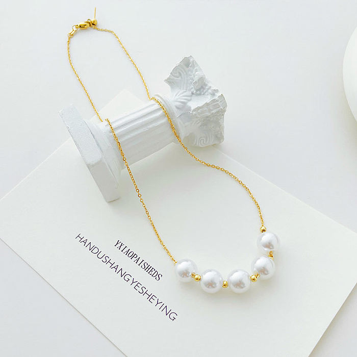 Retro Geometric Stainless Steel  Plating Artificial Pearls Necklace