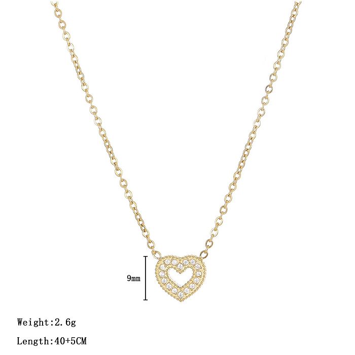 Lady Heart Shape Stainless Steel  Plating Inlay Zircon White Gold Plated Gold Plated Pendant Necklace