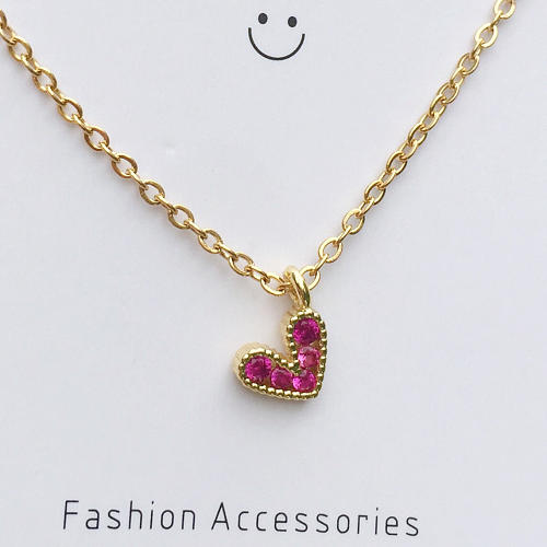 Collier avec pendentif en acier inoxydable pour femmes, pendentif en forme de cœur en Zircon incrusté