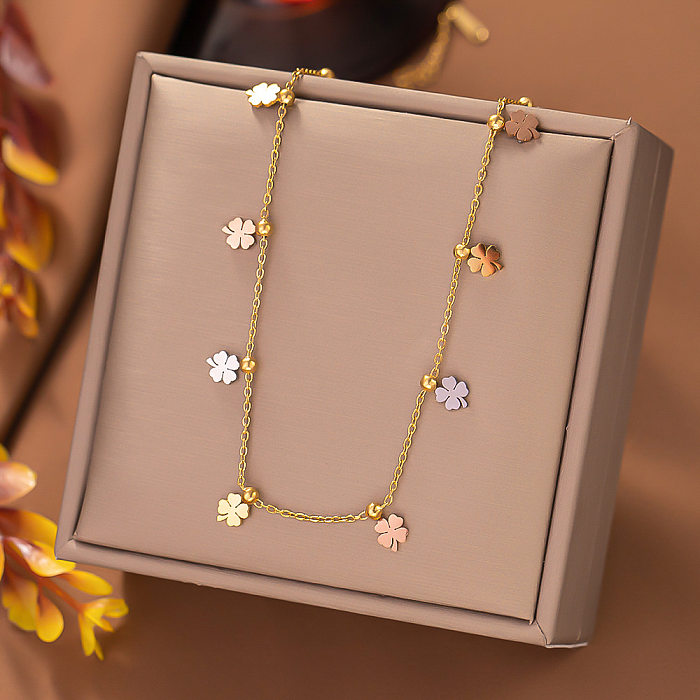 Simple Style Cool Style Four Leaf Clover Star Snake Stainless Steel Plating Necklace