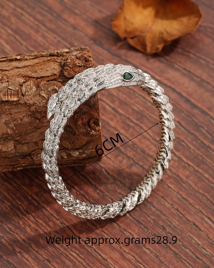 Modern Style Snake Copper Plating Inlay Zircon White Gold Plated Bangle