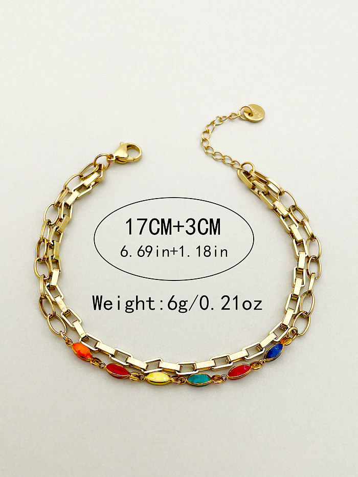 Casual Artistic Oval Butterfly Stainless Steel Polishing Enamel Plating Gold Plated Bracelets