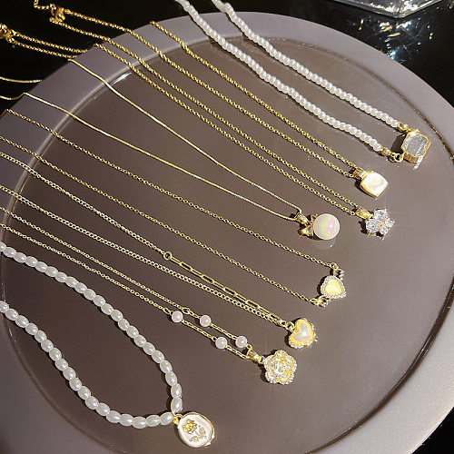 Simple Style Heart Shape Bow Knot Stainless Steel Inlay Zircon Pendant Necklace
