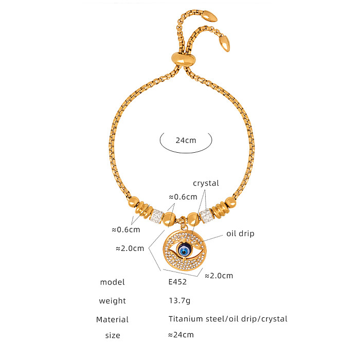 Luxuriöse tropisch glänzende herzförmige Augen-Titanstahl-Emaille-Überzug-Inlay-Zirkon-Armbänder mit 18-Karat-Vergoldung. Armbänder mit Kordelzug