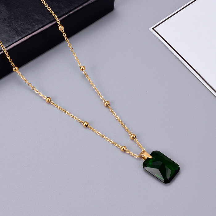 Fashion Solid Color Stainless Steel Pendant Necklace Plating Zircon Stainless Steel  Necklaces