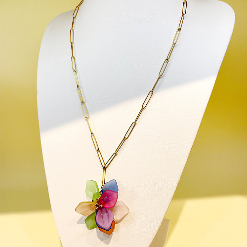 Vintage Style Sweet Simple Style Flower Stainless Steel  Plating Gold Plated Pendant Necklace
