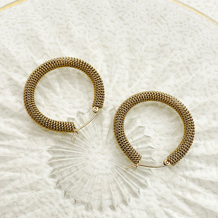 1 Pair Vintage Style Roman Style Solid Color Plating Stainless Steel  Gold Plated Hoop Earrings