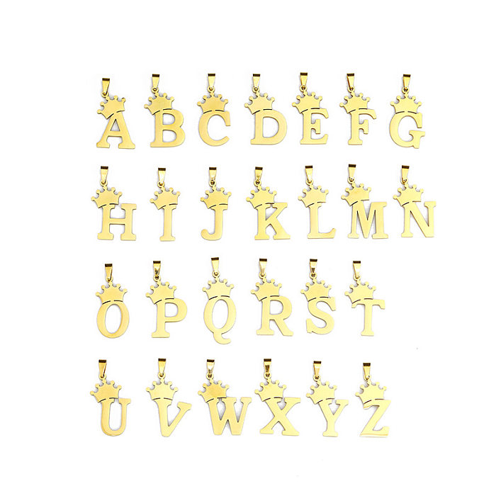 Modische Buchstaben-Krone-Anhänger-Halskette aus Edelstahl mit Edelstahlbeschichtung, 1 Stück