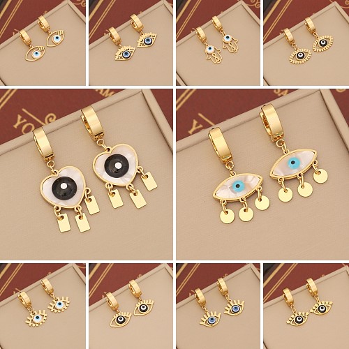 1 Pair IG Style Devil'S Eye Enamel Stainless Steel  Drop Earrings