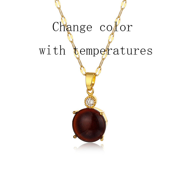 INS Style Round Stainless Steel  Stainless Steel Plating Inlay Zircon 18K Gold Plated Gold Plated Pendant Necklace