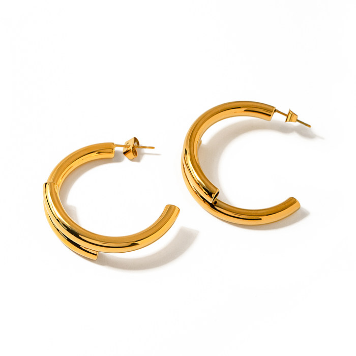 1 Pair IG Style C Shape Plating Stainless Steel  18K Gold Plated Earrings