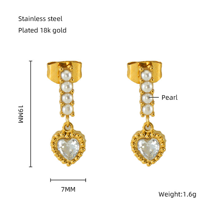 1 Pair Elegant Classical Vintage Style Star Heart Shape Rectangle Plating Inlay Stainless Steel  Zircon 18K Gold Plated Drop Earrings