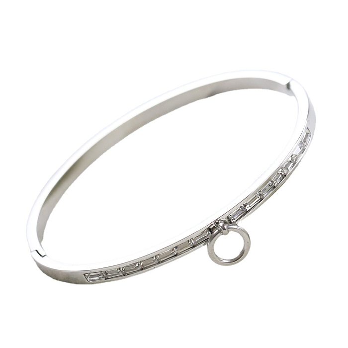 Lady Round Stainless Steel Plating Artificial Rhinestones Bangle