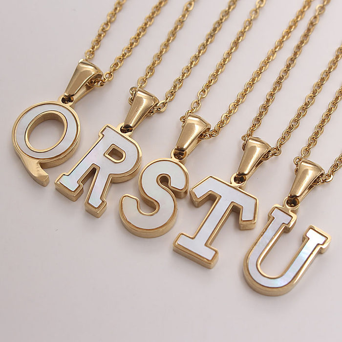 Platform New Stainless Steel  Stickers Shell 26 Letter Necklace Hot Gold English Stainless Steel Pendant Wholesale jewelry