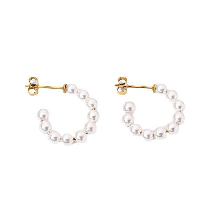 Pendientes en forma de C de perlas de acero inoxidable chapados en oro de 18 quilates Joyería al por mayor