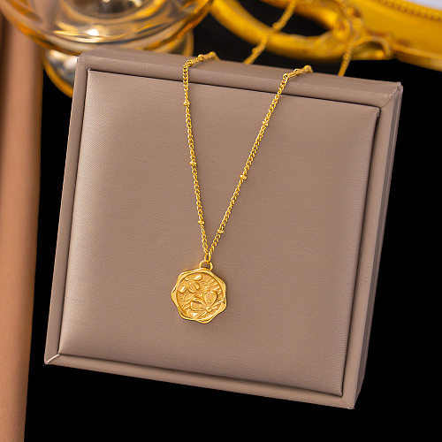 Commute Flower Stainless Steel Plating 18K Gold Plated Pendant Necklace