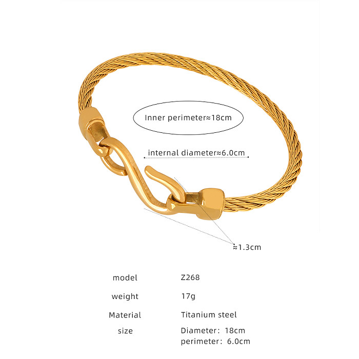 Casual Streetwear Solid Color Titanium Steel Plating Inlay Zircon 18K Gold Plated Bangle