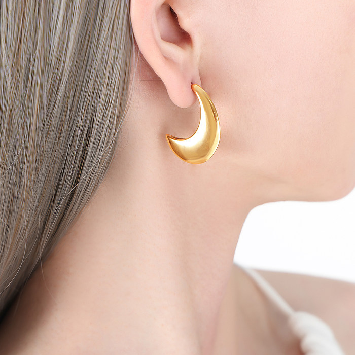 1 par de pinos de orelha banhados a ouro 18K, estilo IG, estilo simples, lua, polimento