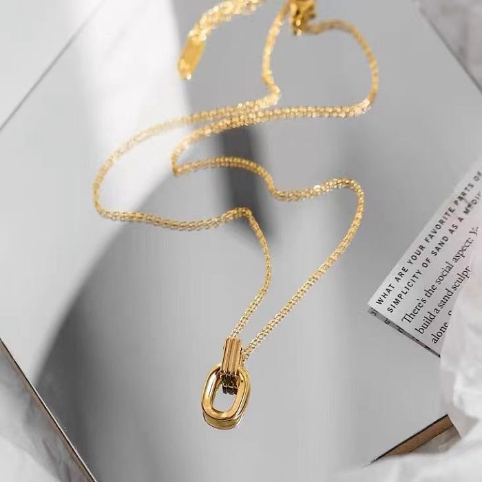 Elegante doce estilo clássico cor sólida chapeamento de aço inoxidável inlay zircão colar banhado a ouro 18K