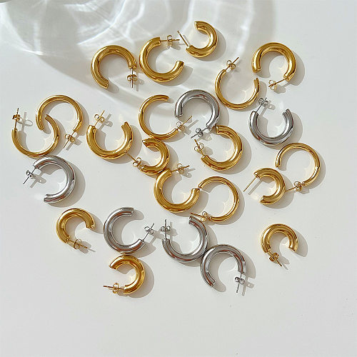 Pendientes de plata de oro de acero inoxidable semicírculo retro simple en forma de C para mujer
