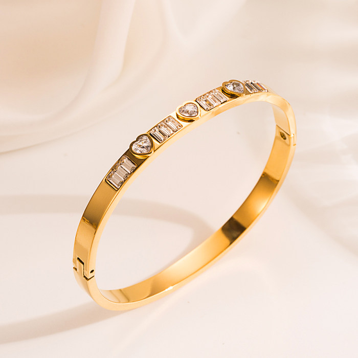 Moda coração forma pulseira de zircão banhado a ouro de aço inoxidável 1 peça